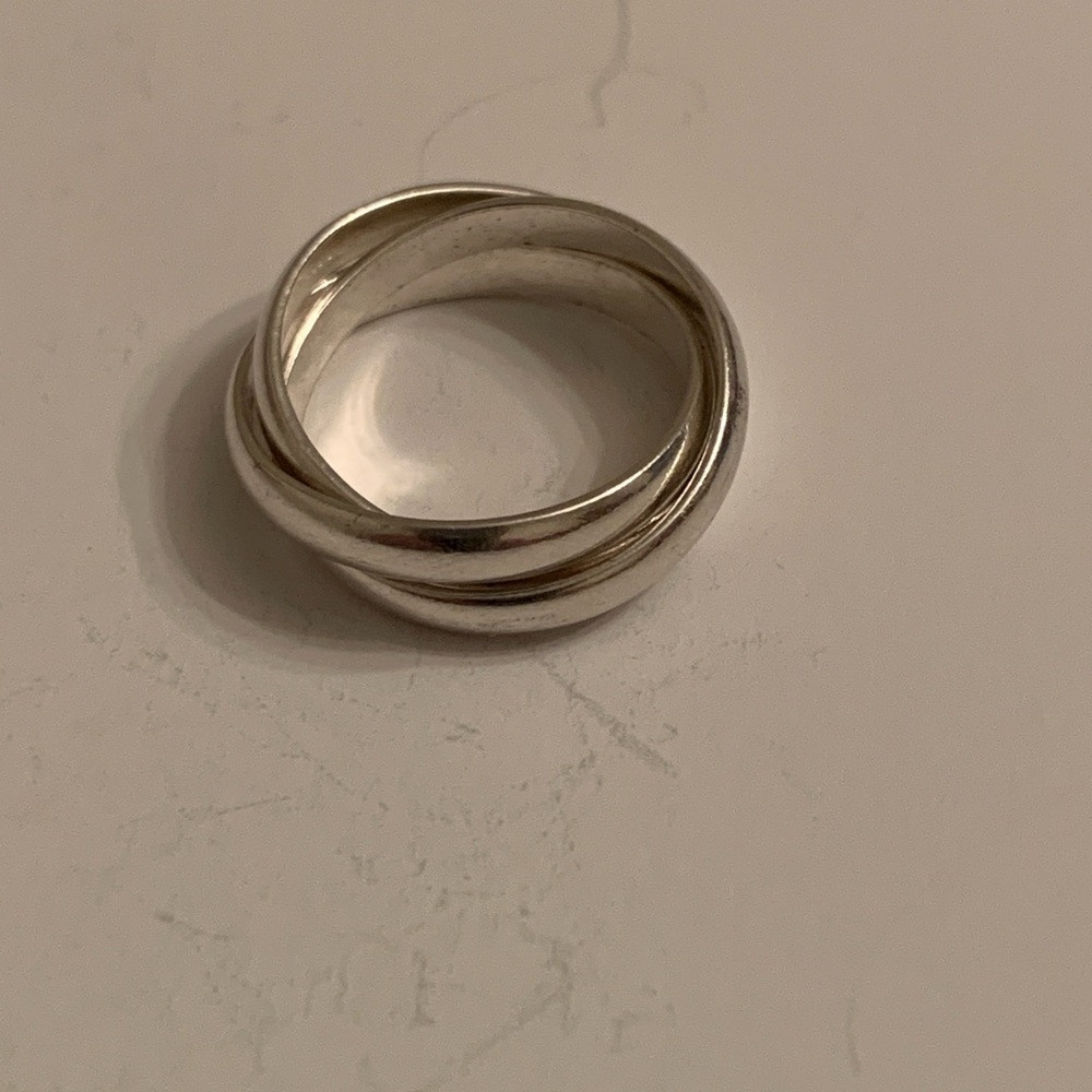 Stering Silver Triple Row Rolling Interlocking Ri… - image 6